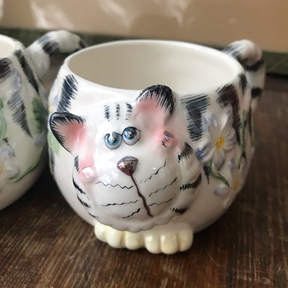 Set of 2 cat tea cups iridescent vintage cats - Picture 4 of 7